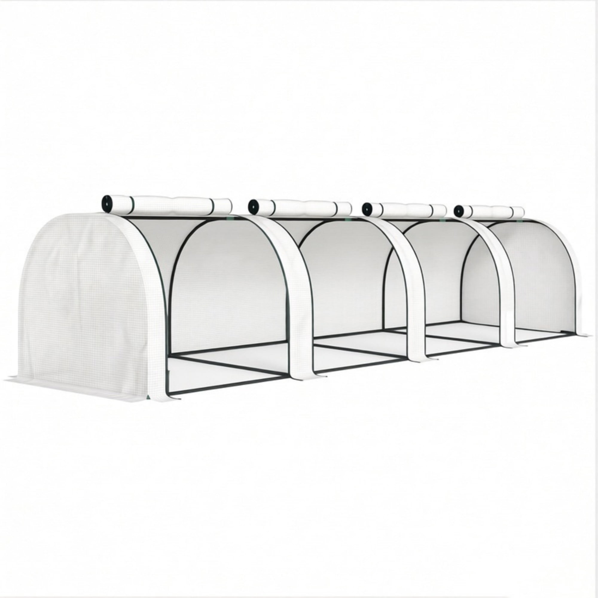 White Portable 13' L x 3' W x 2.5' H Tunnel Greenhouse, Garden Grow Tent with 4 Zipper Doors, Water/UV Protected PE Cover