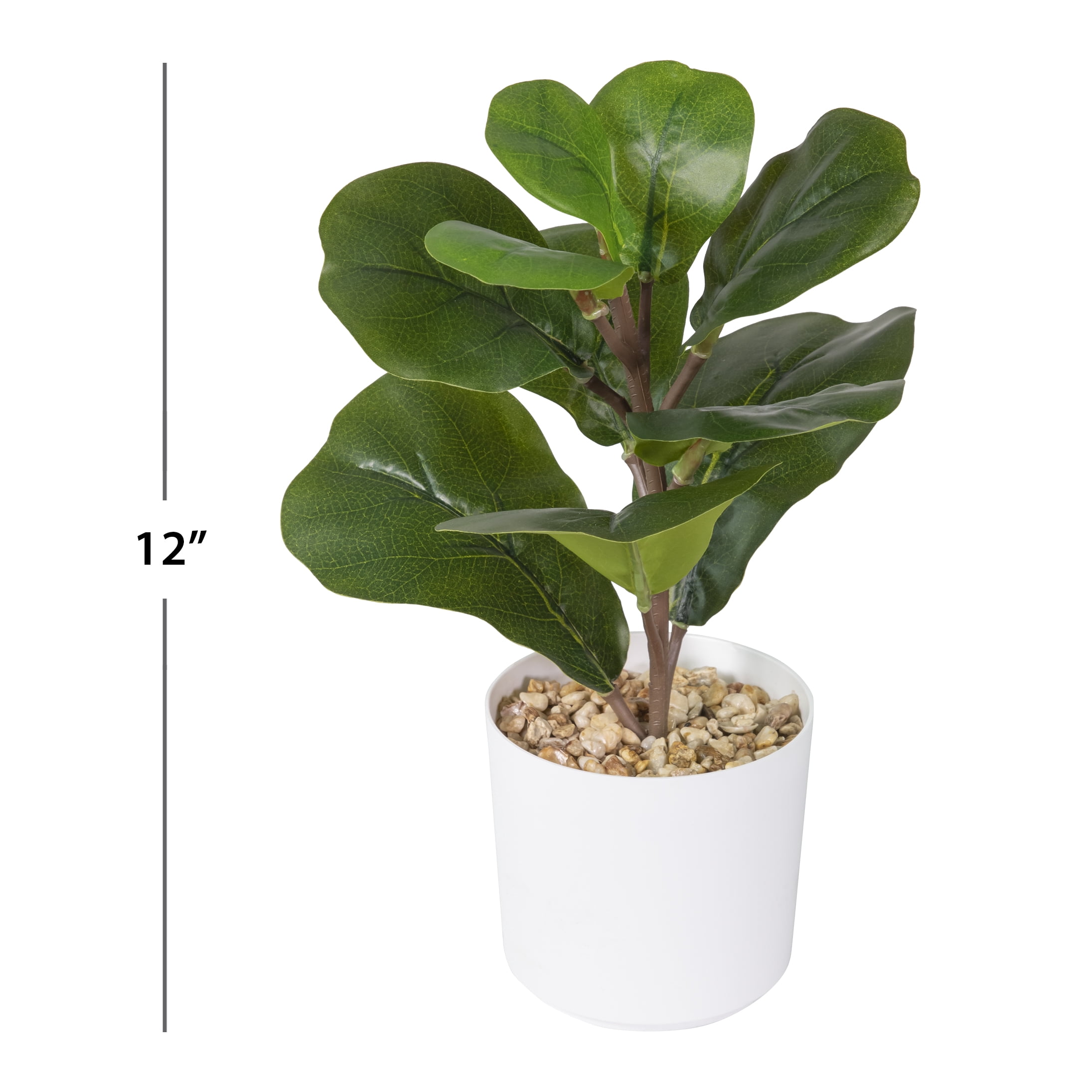 12-inch x 4-inch Artificial Fiddle Leaf Greenery Plant in White Pot, Green, for Indoor Use, by Mainstays