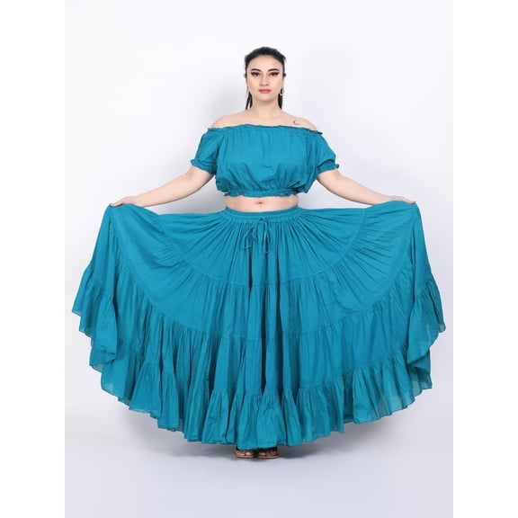 Wevez Professional ATS Dancers 32 Yards Full Cotton Skirt (Teal)