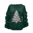 thumbnail image 2 of Yteetum Sweatshirt for Women Oversized Crewneck Christmas Pleated Ruffle Trim Pullover Hoodless Sweatshirts Tops Womens Casual Christmas Graphic Print Round Neck Loose Lantern Sleeve Xmas Sweatshirts, 2 of 5