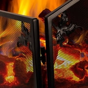 Lavish Home 3 Panel Foldable Black Fireplace Screen - Arched Fireplace Gate with Classic Leaf Motif Protective Mesh