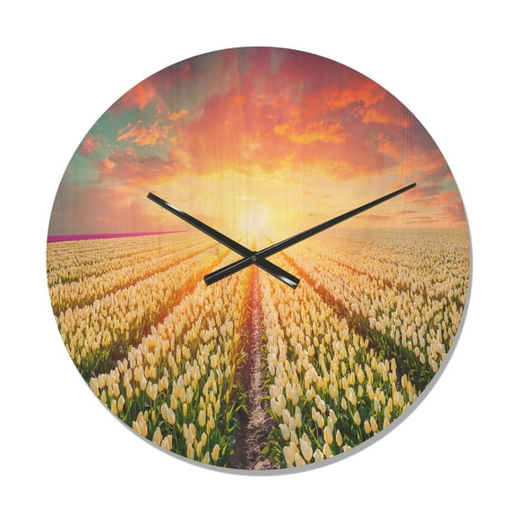 Designart 'Blooming White Tulips at Sunrise' Farmhouse Wood Wall Clock