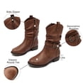 thumbnail image 3 of Women's Mid-Calf Cowgirl Boots with Low Chunky Heel,Classic Round Toe,Cowboy Style,Side Zipper,Fashion Western Dark Brown Boots., 3 of 6