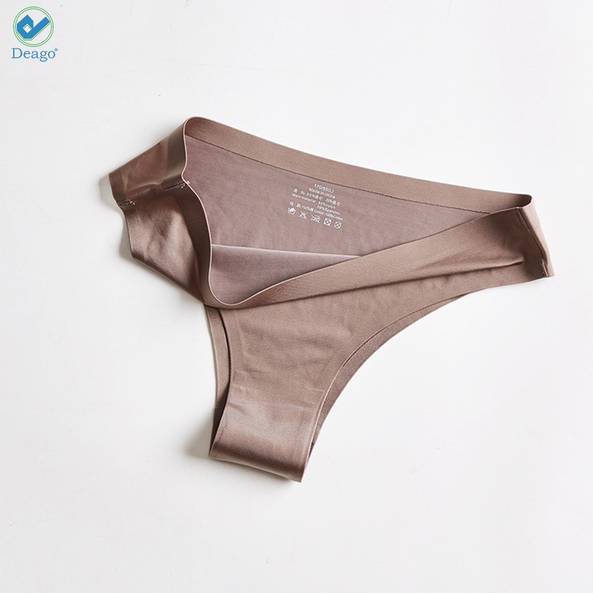Deago Women Ice Silk G-string Briefs Panties Low Waist Seamless Sexy Thongs  Underwear Lingerie (Coffee, L) 