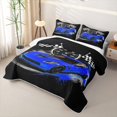 thumbnail image 3 of Castle Fairy Retro Racing Car Twin Quilt Set for Boys,Checkered Flag Design Twin Coverlet Set for Bedroom,Blue Black, 3 of 7