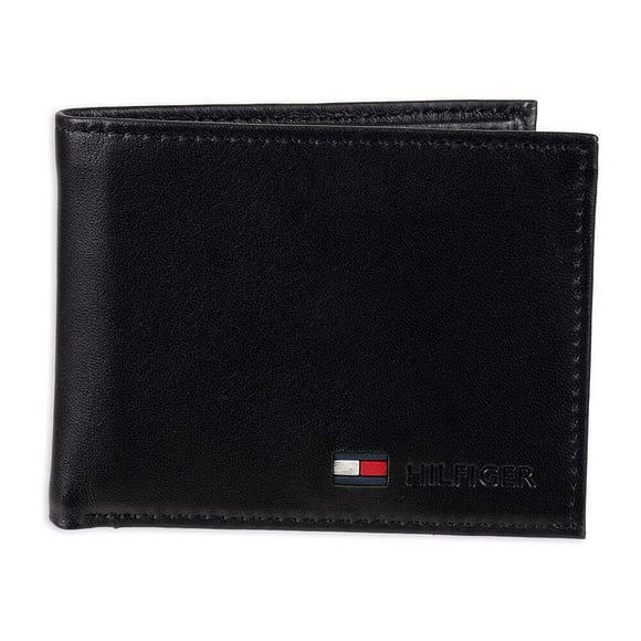 Monedero Tommy Hilfiger de cuero negro con doble pliegue para hombre