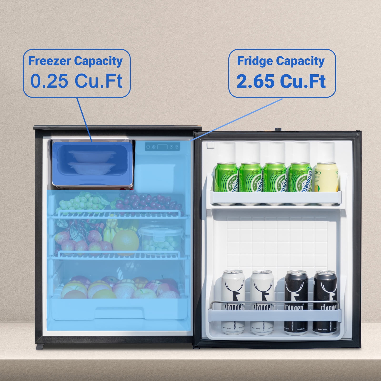 SMAD 3 Cu ft RV Compact Portable Car Refrigerator, 85L Fridge and Freezer, DC 12/24V Reversible Door