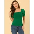 thumbnail image 3 of Unique Bargains Blouse Élégante à Manches Bouffantes pour Femmes, Col Carré, Vert L, 3 of 6