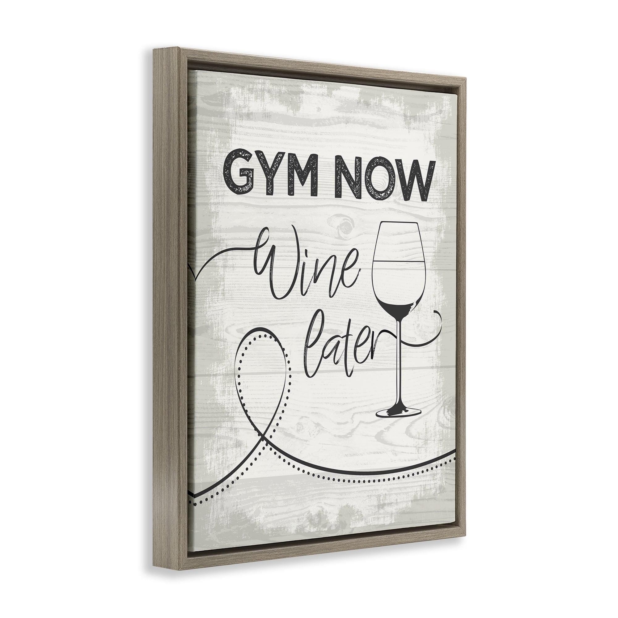 Stupell Industries Gym Now Wine Later Food & Beverage Painting Brown Floater Framed Canvas Art Print Wall Art, 25 x 31