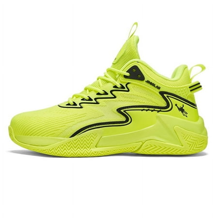 

Cool Stylish Mesh Basketball Shoes For Boys Kids Teenagers Breathable Anti Slip Wear-resistant Lace Up Shoes For Indoor Outdoor Training Spring And Autumn-荧光黄||45码