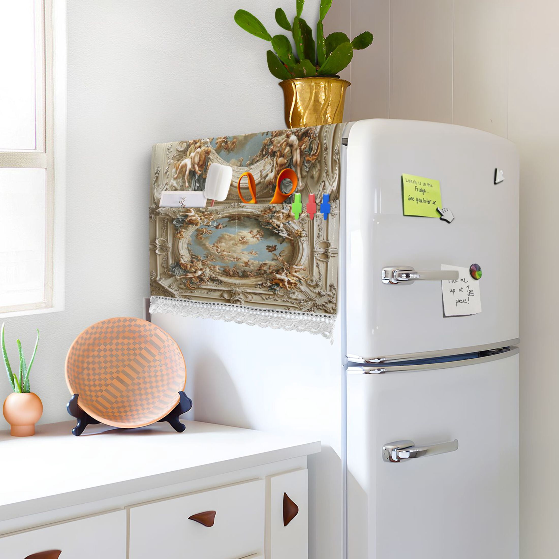 The Baroque PatternWasher and Dryer Covers Dust-Proof and Oil Resistant Fridge Cover with 4 Storage Pockets Washing Machine Top Cover for Laundry Kitchen Home 51.2 x 22 In
