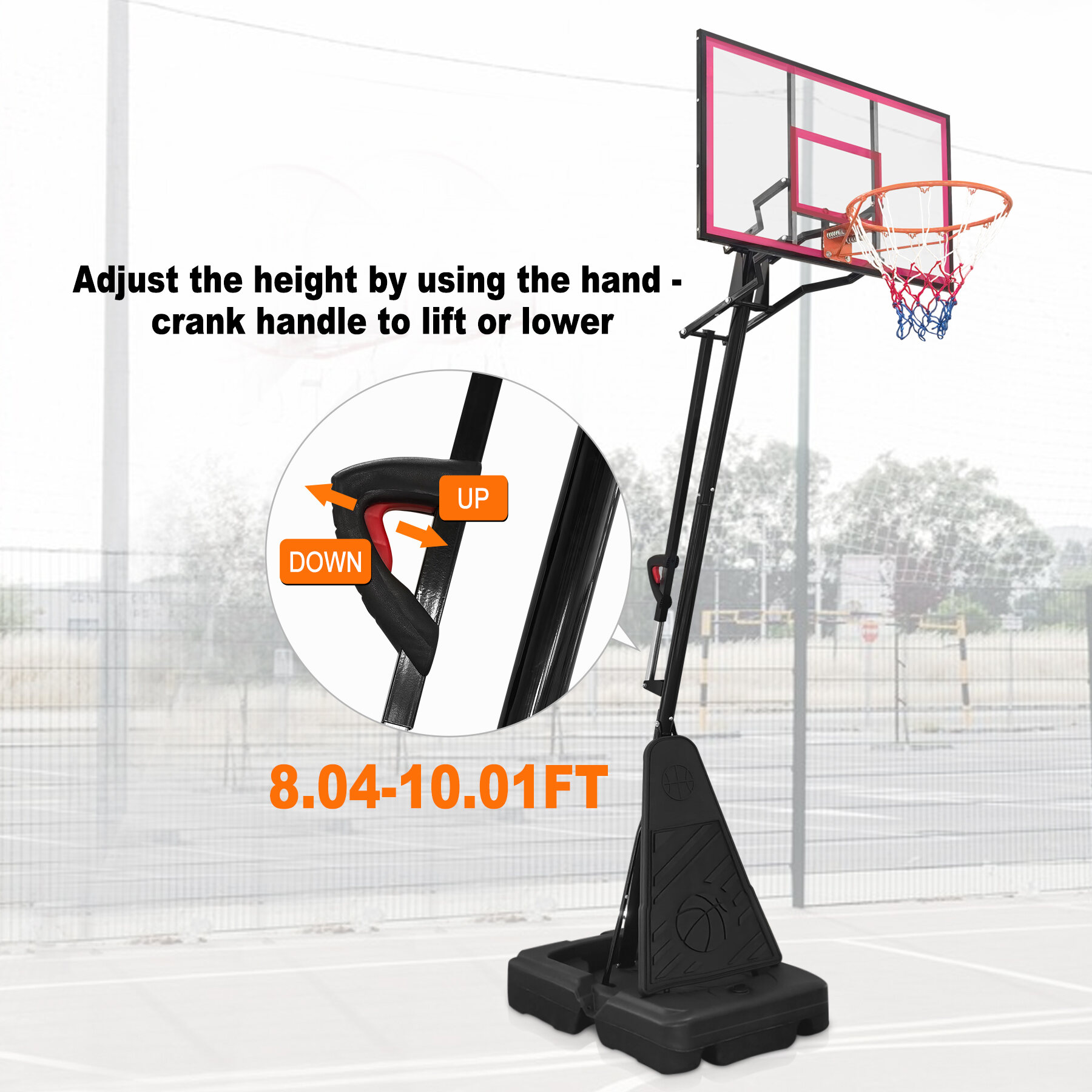 Outdoor Basketball Hoops Portable Basketball Hoop for Youth Adults & Professional Match,Adjustable Height 8.04 ft to 10.01 ft,44 inch Backboard with Rebound System, Indoor/Outdoor Basketball Goal wit
