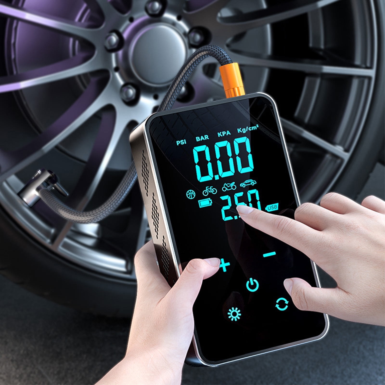 45W Portable Wireless Car Tire Inflator Air Compressor 150Psi With Touch Screen Led Light Power Bank 3600Mah