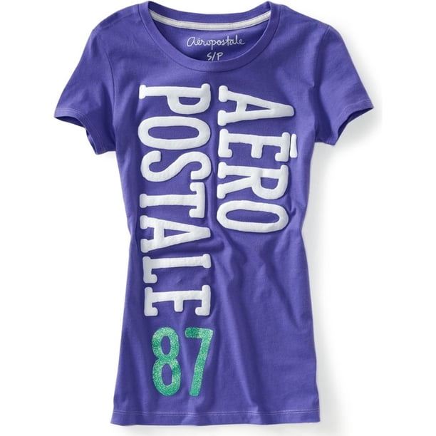 Aeropostale - Camiseta gráfica con cuello redondo para mujer, color morado, grande Aeropostale Camiseta gráfica