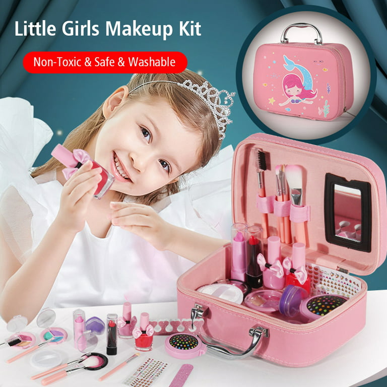 Girls Makeup Kit Real Kids Make Up Set Cosmetics Play Set Washable Safe with Carry Case for Little Girls Party Game Chrismas Birthday Gift, 20pcs/set