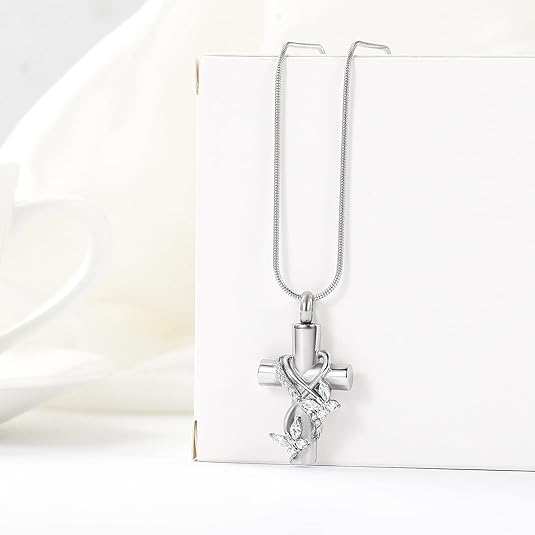 3 Pcs Urn Necklace for Ashes Butterfly / Heart / Cross Cremation Cross Heart Urn Pendant Necklace Ashes Pendant for Human Memorial Ash Jewelry