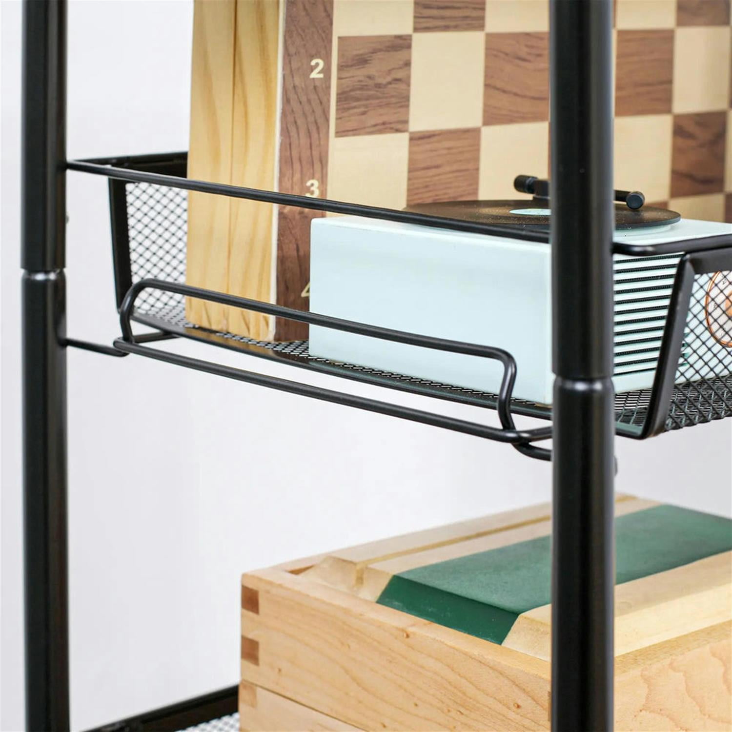 Demi Bonn 5 Tier Kitchen Island Cart on Wheels, Rolling Dining Room Serving Utility Carts Mobile Movable with Removable Mesh Baskets for Dining Room, Black