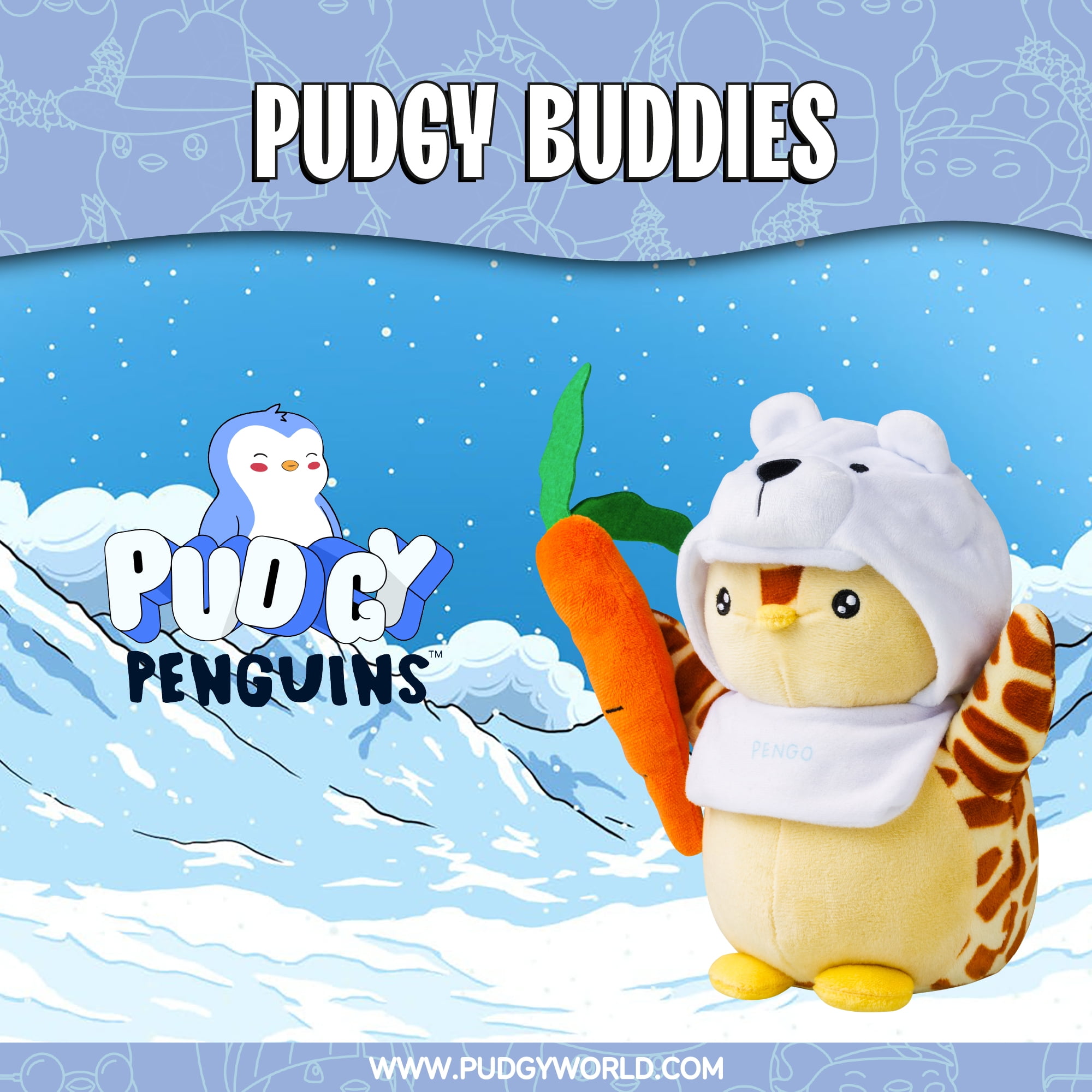 Pudgy Penguins Plush Buddie (1) with Giraffe Skin and a