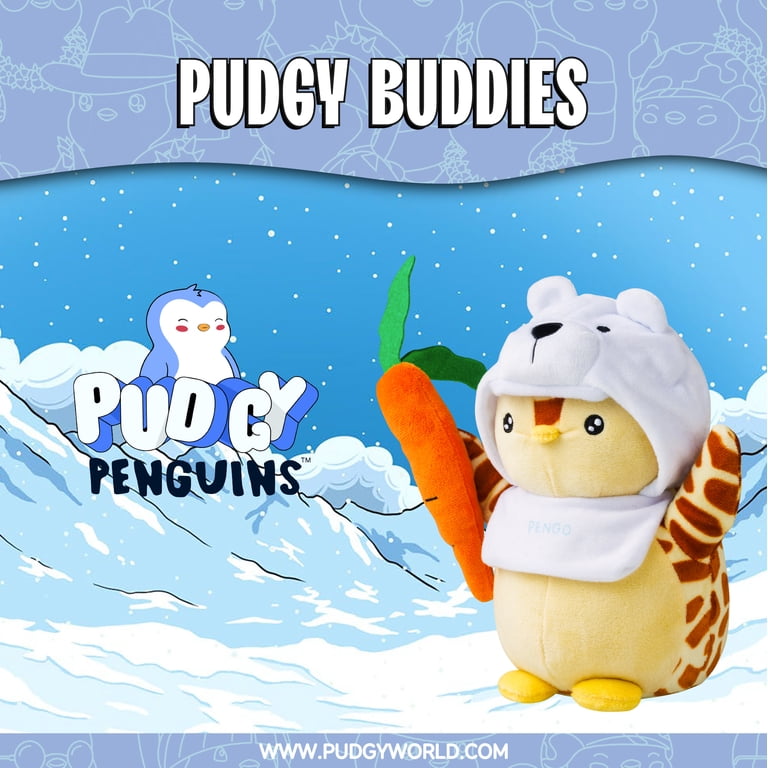 Pudgy Penguins Plush Buddie (1) with Giraffe Skin and a Teddy Bear