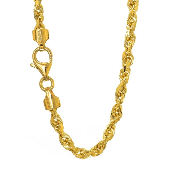 JewelStop 14k Yellow Gold 18in 4mm Solid Diamond Cut Rope Chain with Lobster Clasp