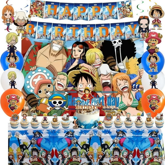 One Piece Birthday Party Supplies, One Piece Party Decoration Set - One Piece Birthday Decoration Banner, Backdrop, Tablecloth and Balloon Cake Decoration and Other Party Supplies