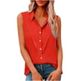 thumbnail image 3 of BiZtdJrK Chemises Sans Manches en Lin à Boutons pour Femmes Col Rabattu Couleur Unie Chemise Décontractée Légère Respirante Blouses d'Été Rouge P, 3 of 9