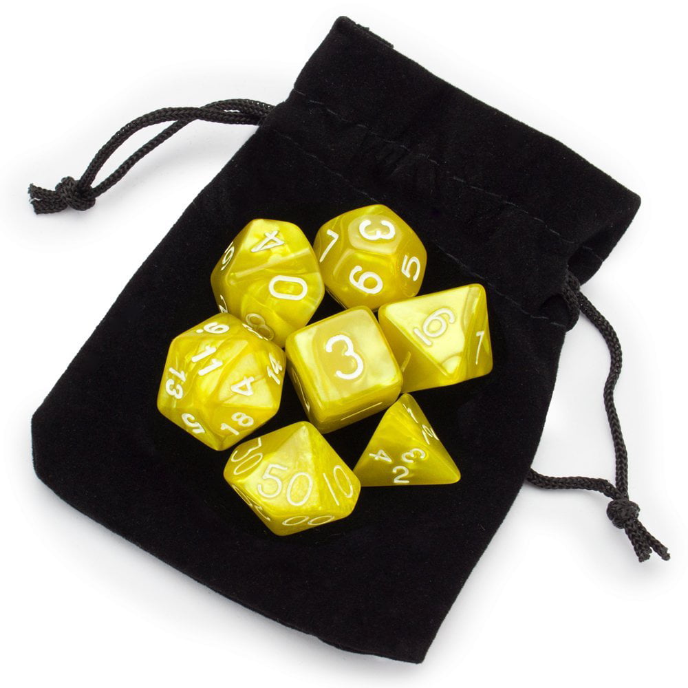 Gold Pearl with Velvet Pouch by Wiz Dice SG_B01L2SKSLE_US 7 Die Polyhedral Dice Set Kings Ransom 