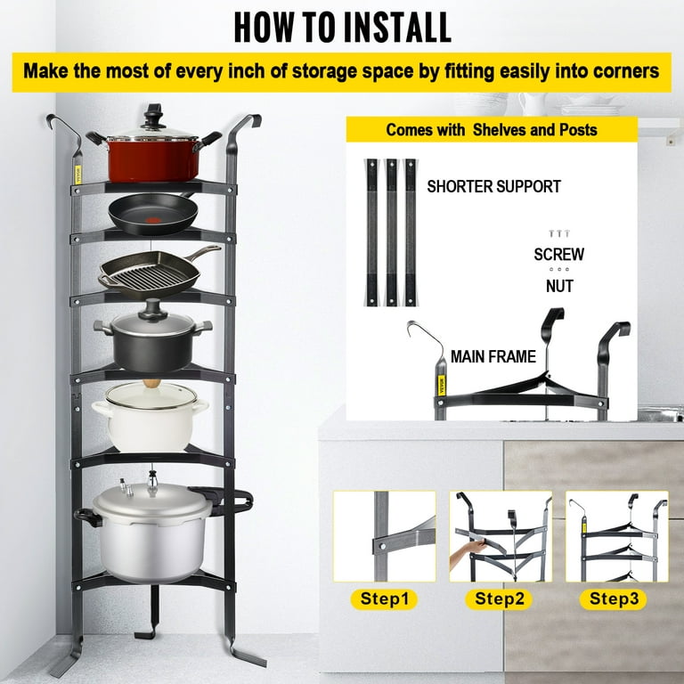 Household Multilayer Metal Kitchen Rack Floor Pot Foldable Corner Shelf
