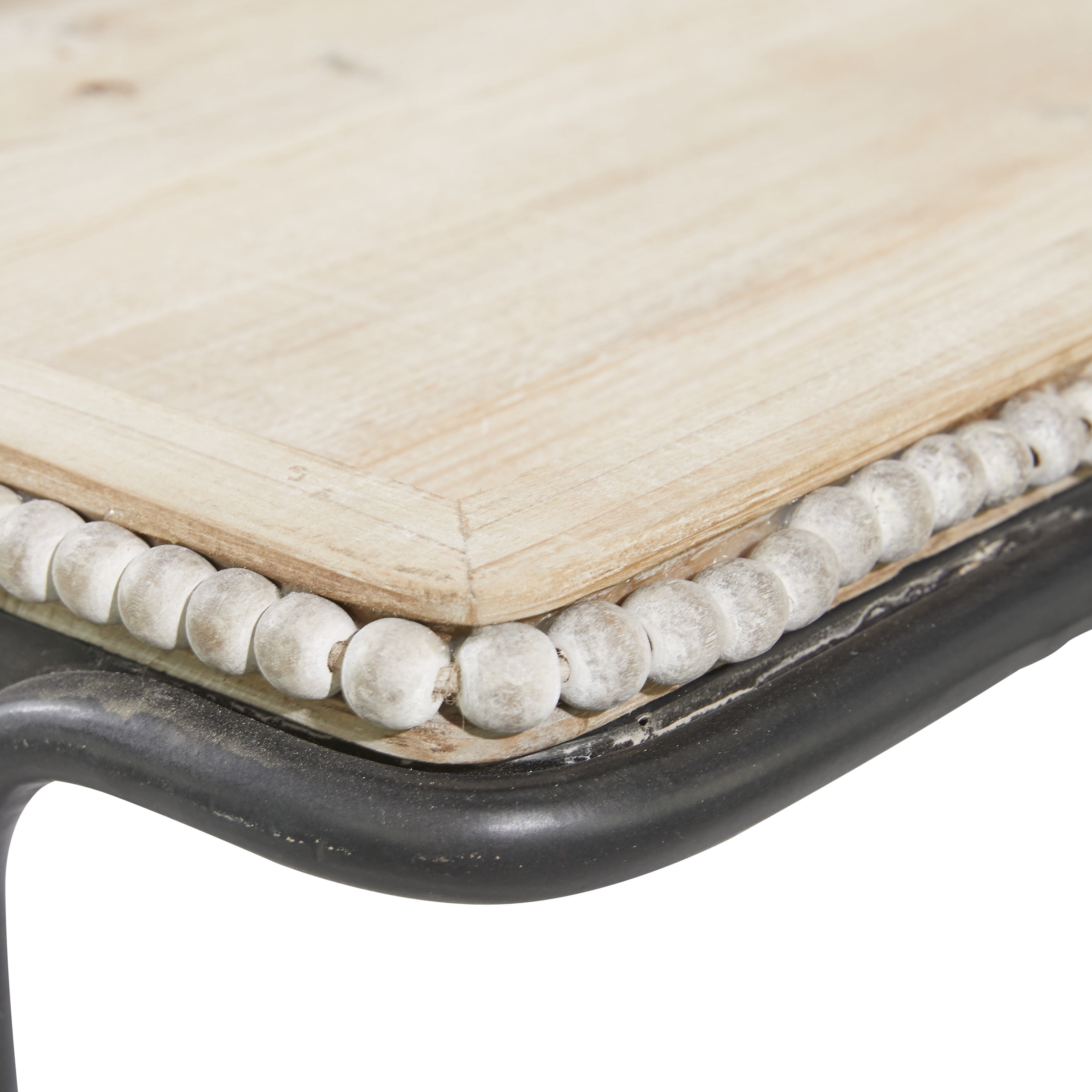 DecMode Iron Industrial C Shaped Side Table with Bead Accents 20"W x 26"H, Cream/White Wooden Finish and Black Metallic Frame