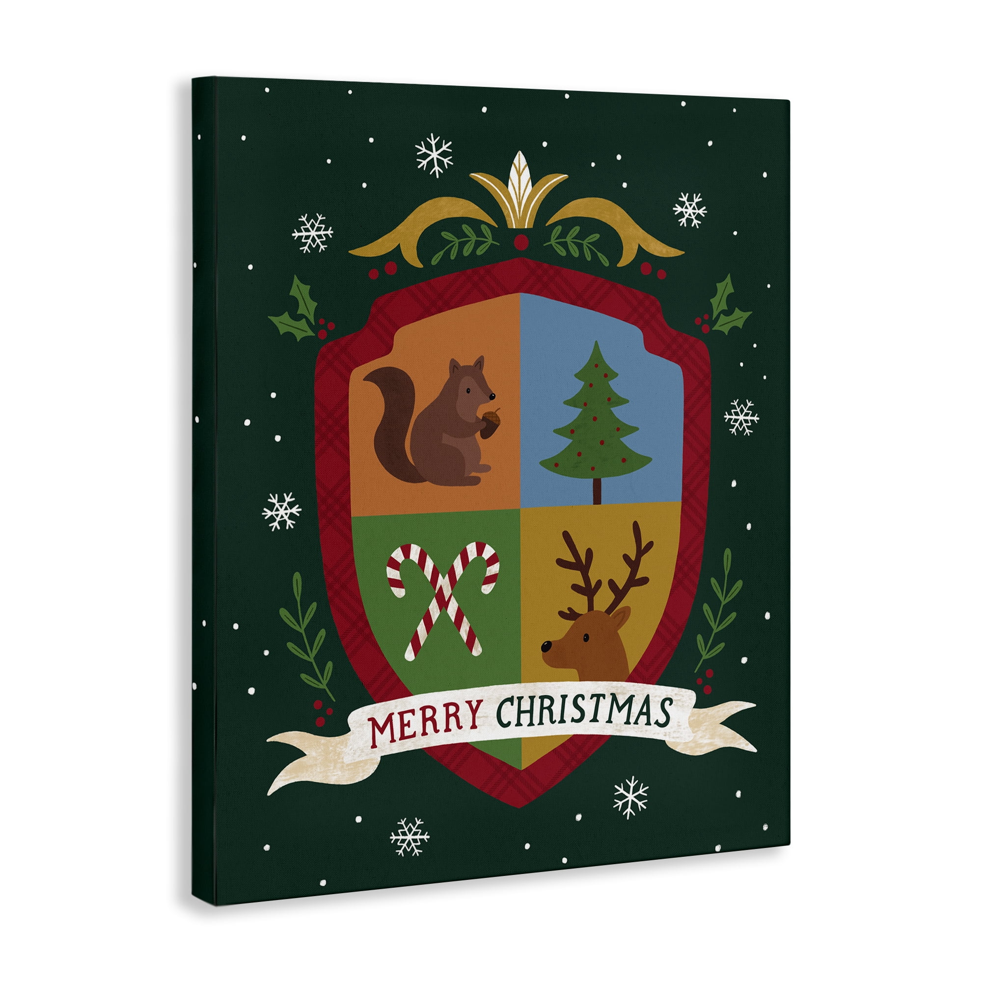 Stupell Industries Merry Christmas Woodland Crest Holiday Painting Gallery Wrapped Canvas Art Prints Wall Art, 16 x 20