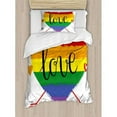 thumbnail image 3 of Pride Duvet Cover Set Queen Size, Hand Drawn Rainbow Heart with Arrows and Doodles Love Word Homosexuality Special Day, Decorative 3 Piece Bedding Set with 2 Pillow Shams, Multicolor, by Ambesonne, 3 of 3