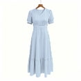 thumbnail image 5 of YuXingFu Womens Cotton Dresses with Sleeves Maxi V-Neck Plus Size Womens Dress Short Sleeve for Beach Long Casual Summer Light Blue L, 5 of 7