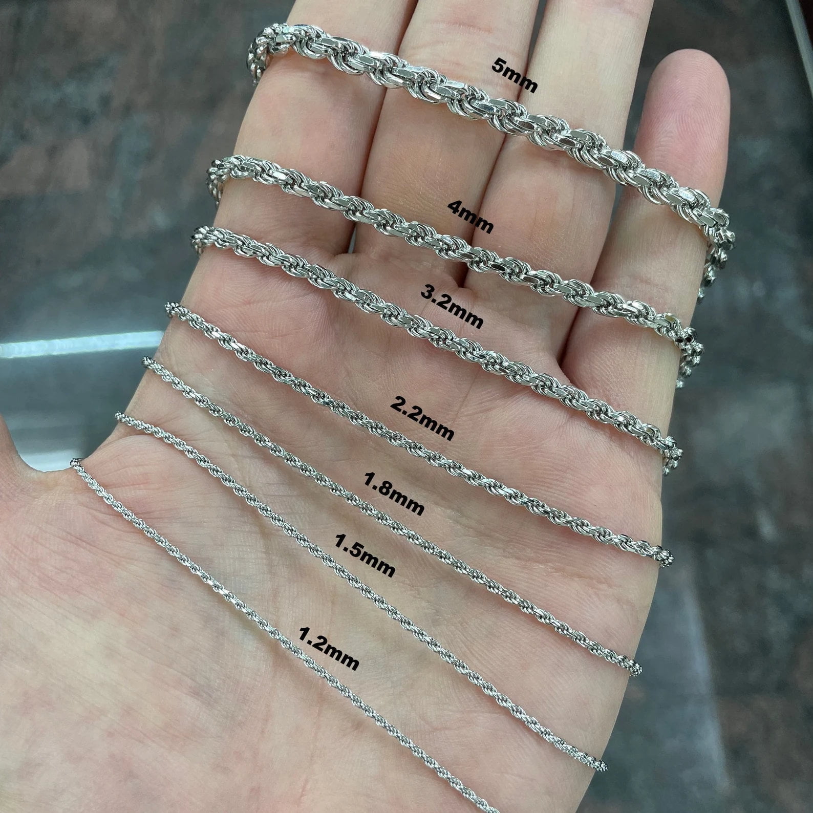 925 Sterling Silver Rope Chain Necklace Italy 1.2mm 1.5mm 1.8mm 2.2mm 2.7mm 3.2mm 4mm 5mm, Lobster Clasp, New, Gift, Men, Woman