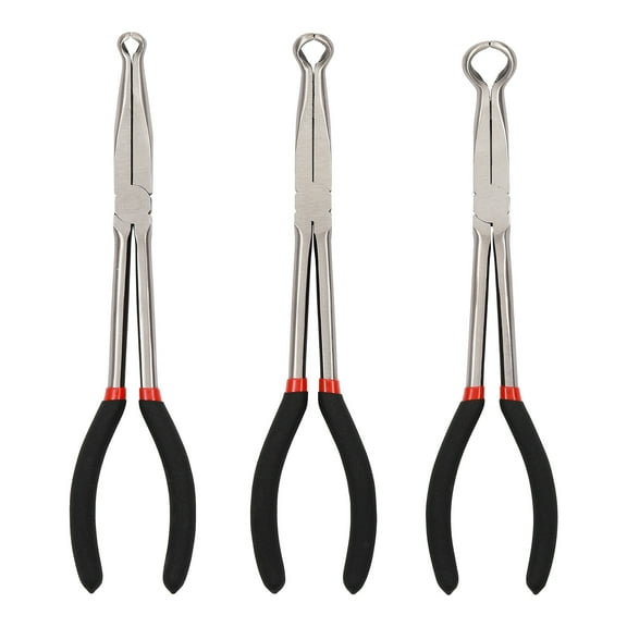 CASOMAN 3-Piece 11" Hose Gripper Plier Set, Black & Red, 5/16-Inch, 1/2-Inch, 3/4-Inch Dia, Offset Spark Plug Boot Removal Pliers Serrated Jaws for Hard to Reach Narrow Spaces