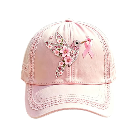 CSStudio Pink Ribbon Floral Hummingbird Baseball Cap, Lightweight Polyester Adjustable Sun Hat, Soft Garden Outdoor Casual Visor Hat for Women