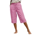 thumbnail image 6 of Axiiglly Bermuda Cotton Linen Shorts for Women High Rise 4 Pockets Stretch Waist Long Shorts Beach Holiday Cropped Pants, S-2XL, 6 of 9