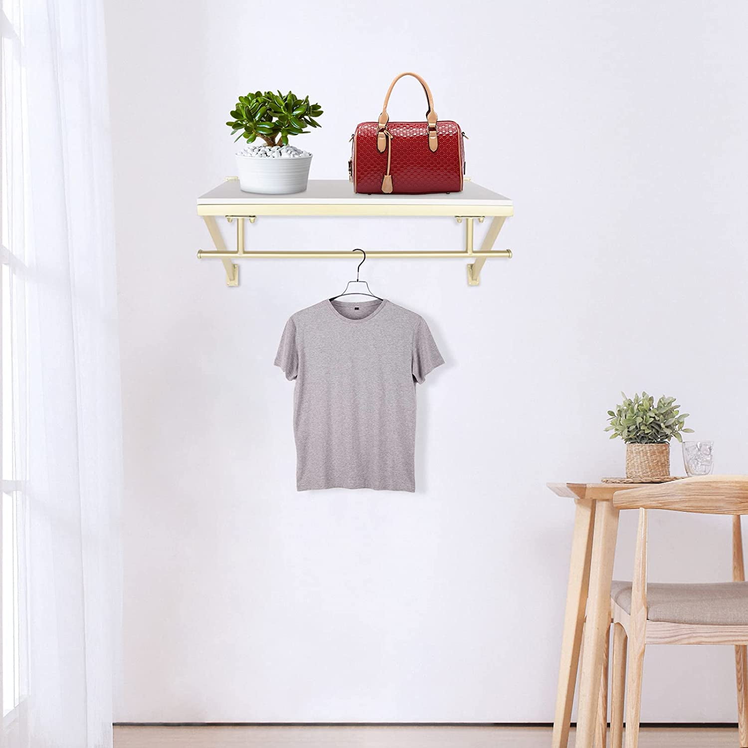 Miumaeov Wall Mounted Clothes Rack with Top Shelf 31.49in Modern Retail Garment  Rack Space-Saving Clothing Storage Rack for Commercial Home