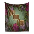 thumbnail image 1 of Once upon a Time Soft Flannel Fleece Blanket, Calligraphic Words with Blossoming Vintage Flowers Frame and Caterpillar, Cozy Plush for Indoor and Outdoor Use, 50" x 60", Multicolor, by Ambesonne, 1 of 6