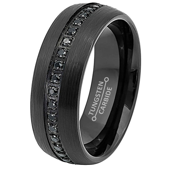 Dome Black IP 8mm Black CZ Eternity Wedding Band Comfort Fit - Mens Tungsten Carbide Ring