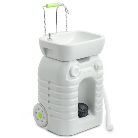 RTRWDC 45L Outdoor Portable Camping Sink, with Soap Dispenser & Foot Pump, Detachable Basin & Wheels, 12 Gallon Water Tank, Height Adjustable