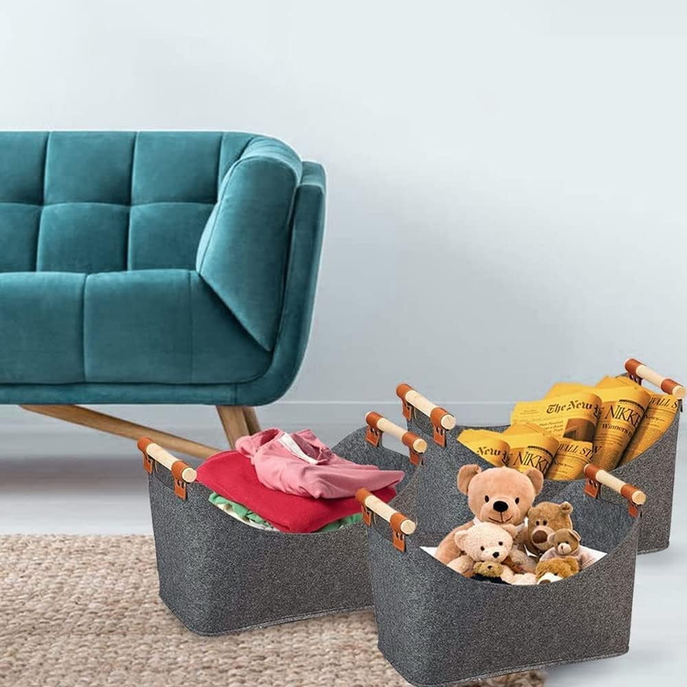 Felt Firewood Bag, Wood Basket For Firewood, Firewood Basket With Reinforced Wooden Handle, Firewood Bag, Felt Basket For Shopping, Newspaper Or Firewood, 45 X 32 X 40 Cm