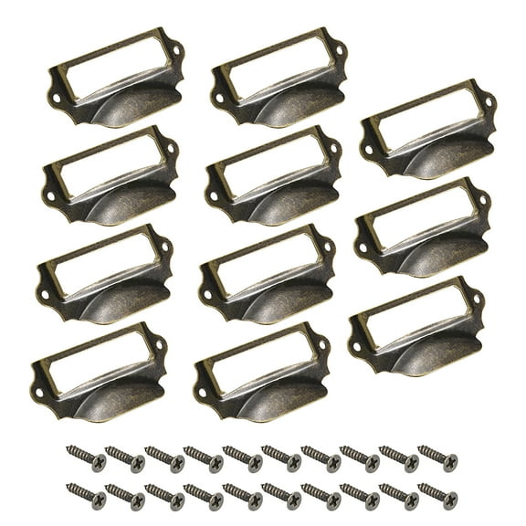 Label Holder Pull Handles Vintage Iron Bronze Tone 90x41mm 10 Pcs w Screws