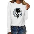 thumbnail image 6 of YUGYXL Women's Halloween Sweatshirts Skull Graphic T Shirts Long Sleeve Pullover Tops Gothic Fall Clothes White M, 6 of 7