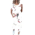 thumbnail image 1 of Mikilon Ensemble Stylé pour Femmes 2 Pcs Été Imprimé Ensemble Deux Pièces (Manches Courtes + Pantalon) Chandail Sans Capuche Funky Confort Haut/chemise à Manches Courtes à Col Rond Funky Confort Noir-A S, 1 of 3