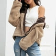 thumbnail image 6 of fartey Sherpa Jacket Women Color Block Lapel Fleece Jacket Outwear Cropped Long Sleeve Zip Up Fall Coat Top, 6 of 8
