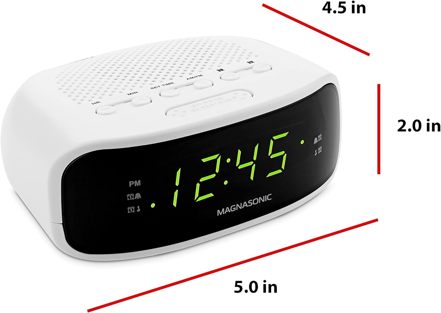Digital AM/FM Clock Radio with Battery Backup, Dual Alarm, Sleep & Snooze Functions, Display Dimming Option,White (EAAC201)
