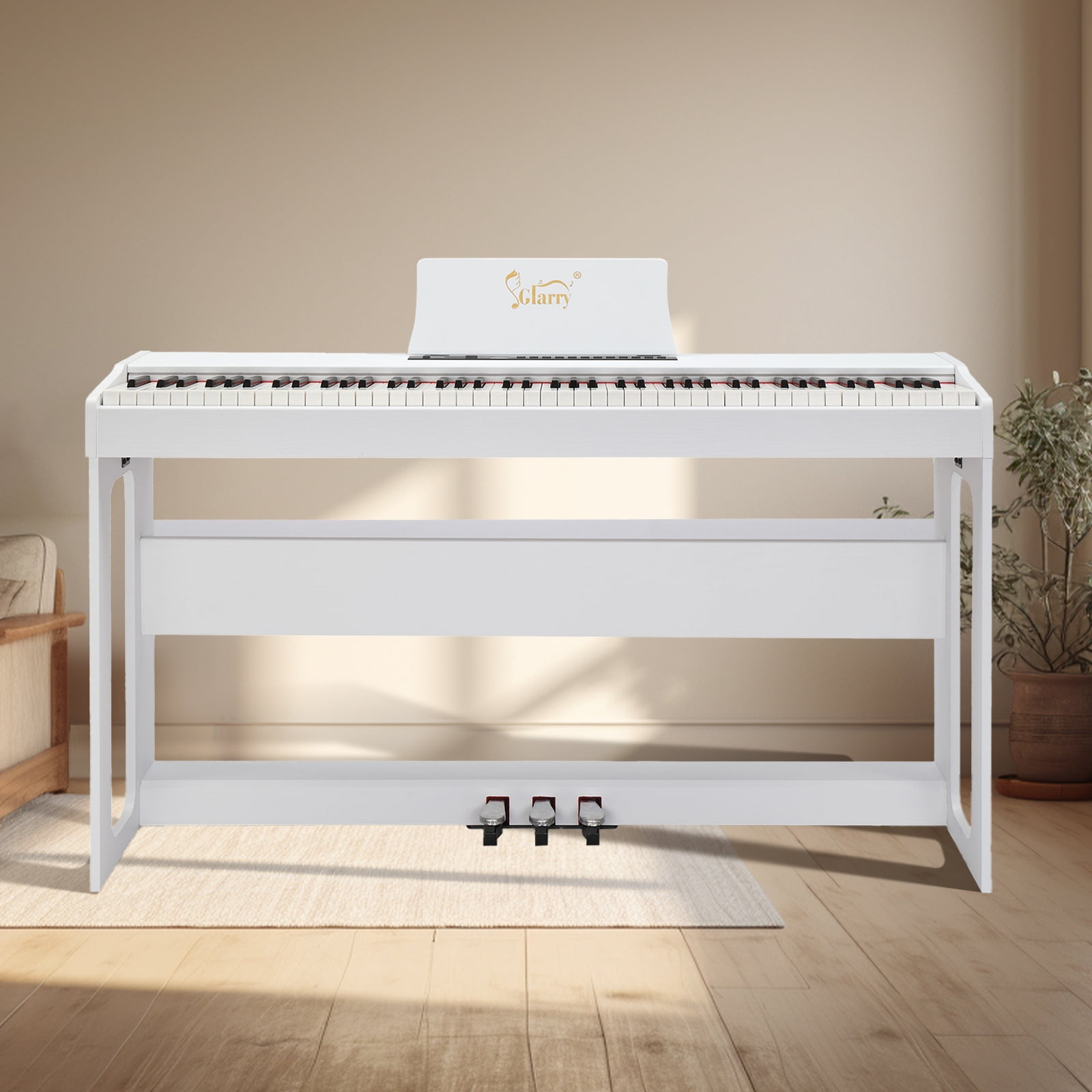 88 Keys Full Weighted Keyboards Digital Piano with Furniture Stand, Power Adapter, Triple Pedals, Headphone, for All Experience Levels, White