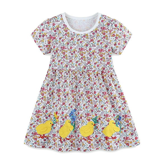 WIBACKER Toddler Baby Girls Summer Dress Floral Short Sleeve Cotton Casual Sundress Beach Dress for Kids 2-7Y