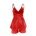 thumbnail image 5 of QATAINLAV Sequin Jumpsuits for Women Sleeveless Straps V Neck One Piece Skorts Fashion Glitter Short Rompers for Cocktail Evening Party Red L Mother's Day Gifts, 5 of 6
