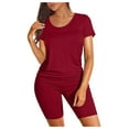 thumbnail image 2 of Women's Two Piece Outfits Short Sleeve Tops Pants Biker Shorts Running Yoga Sets, 2 of 5